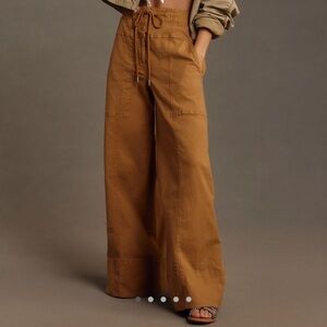 Anthropologie New Maeve Utility Wide-Leg Trousers Khaki Brown Size Small
